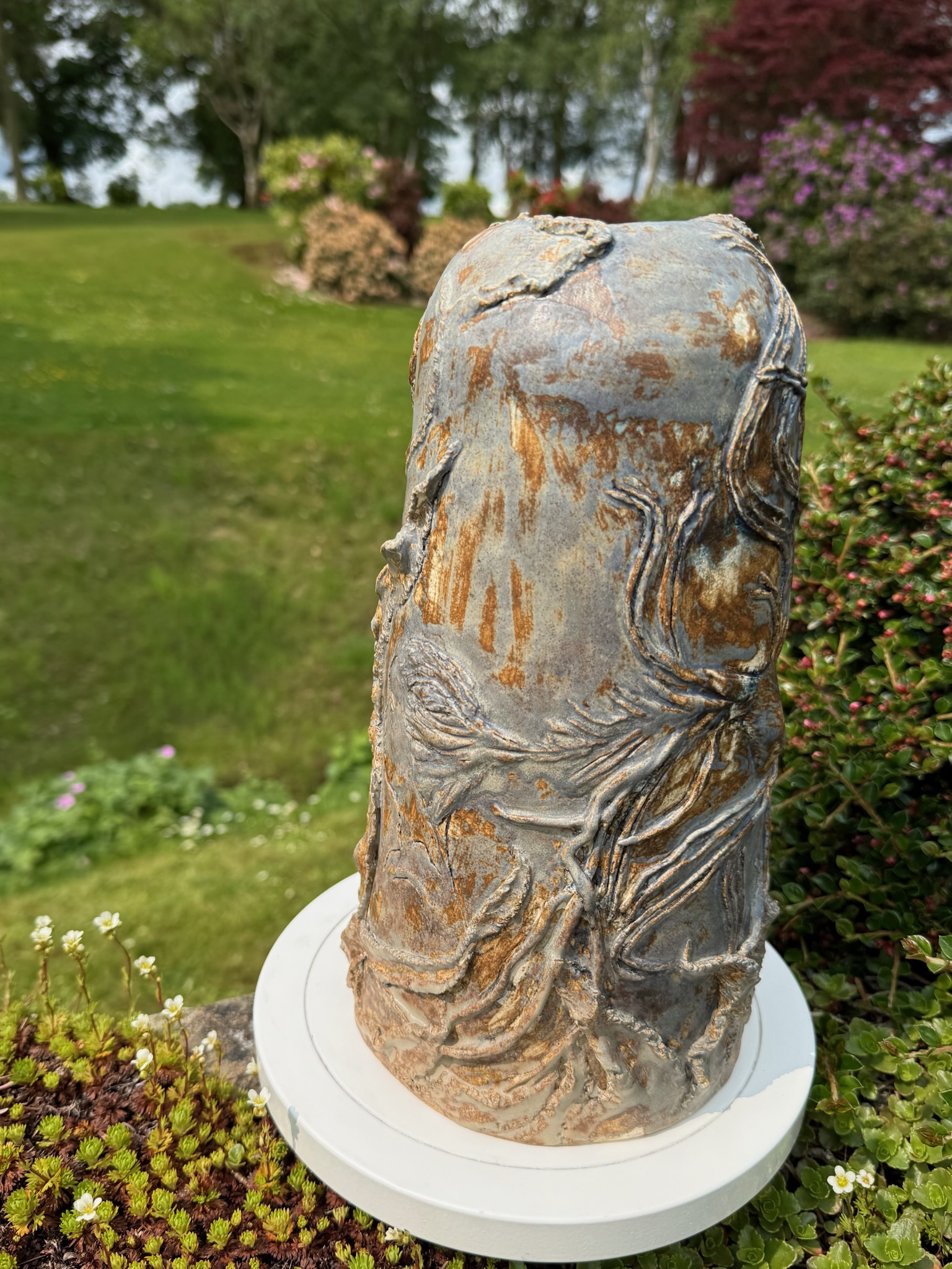 Abstract slab vessel — botanical relief